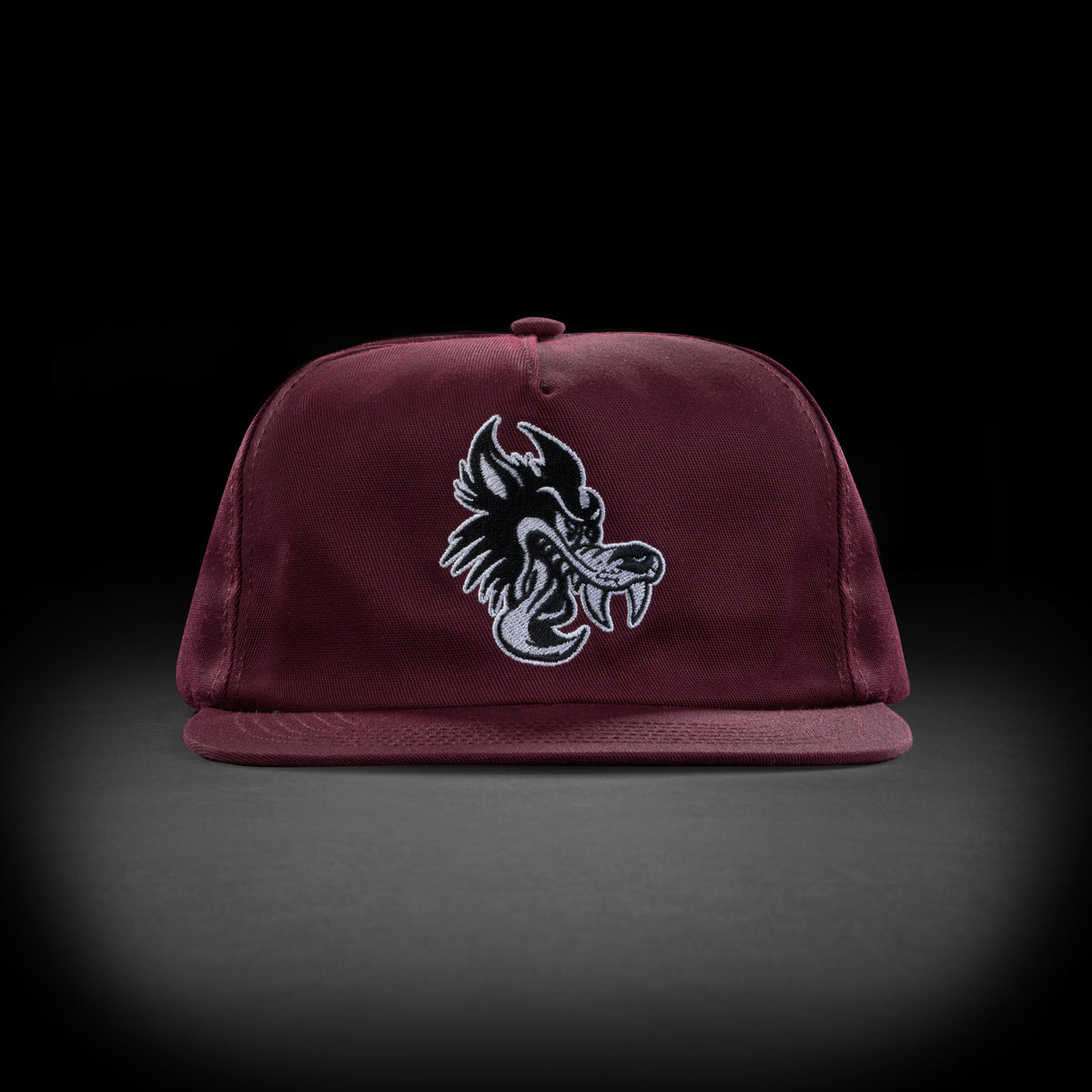 WOLF EMBROIDERED HAT - BURGUNDY
