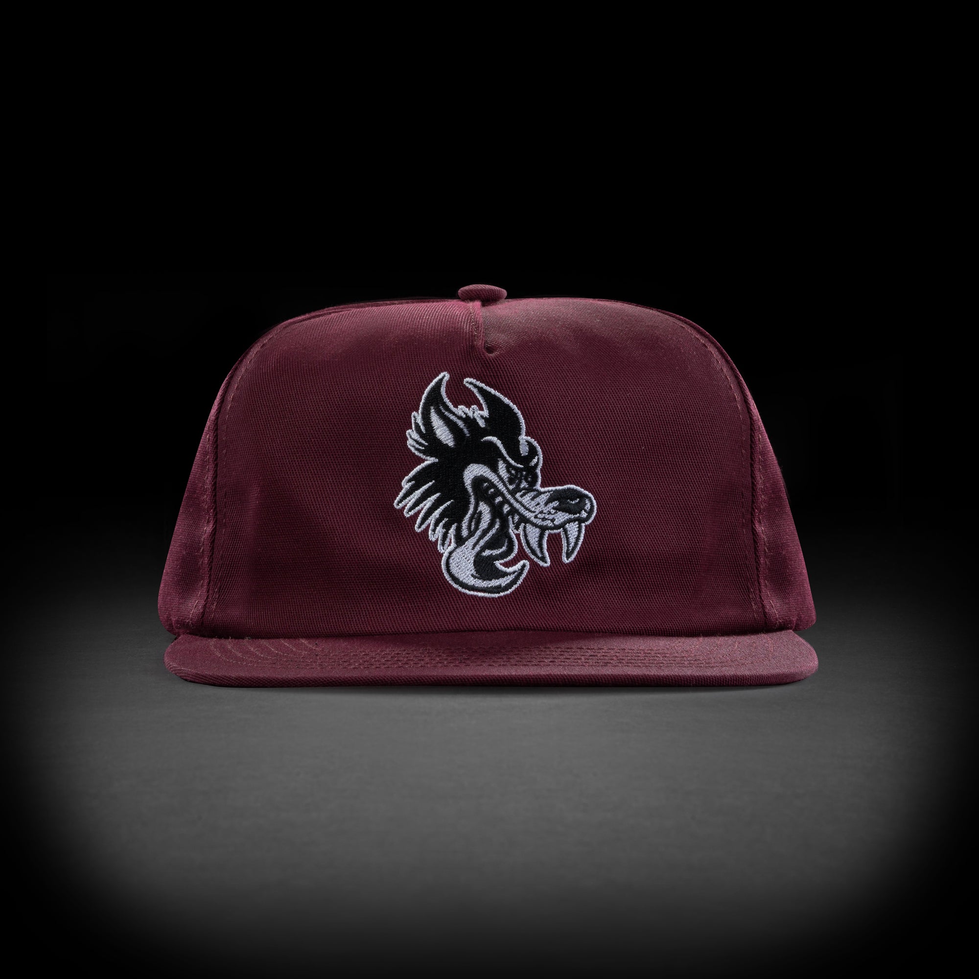 WOLF EMBROIDERED HAT - BURGUNDY