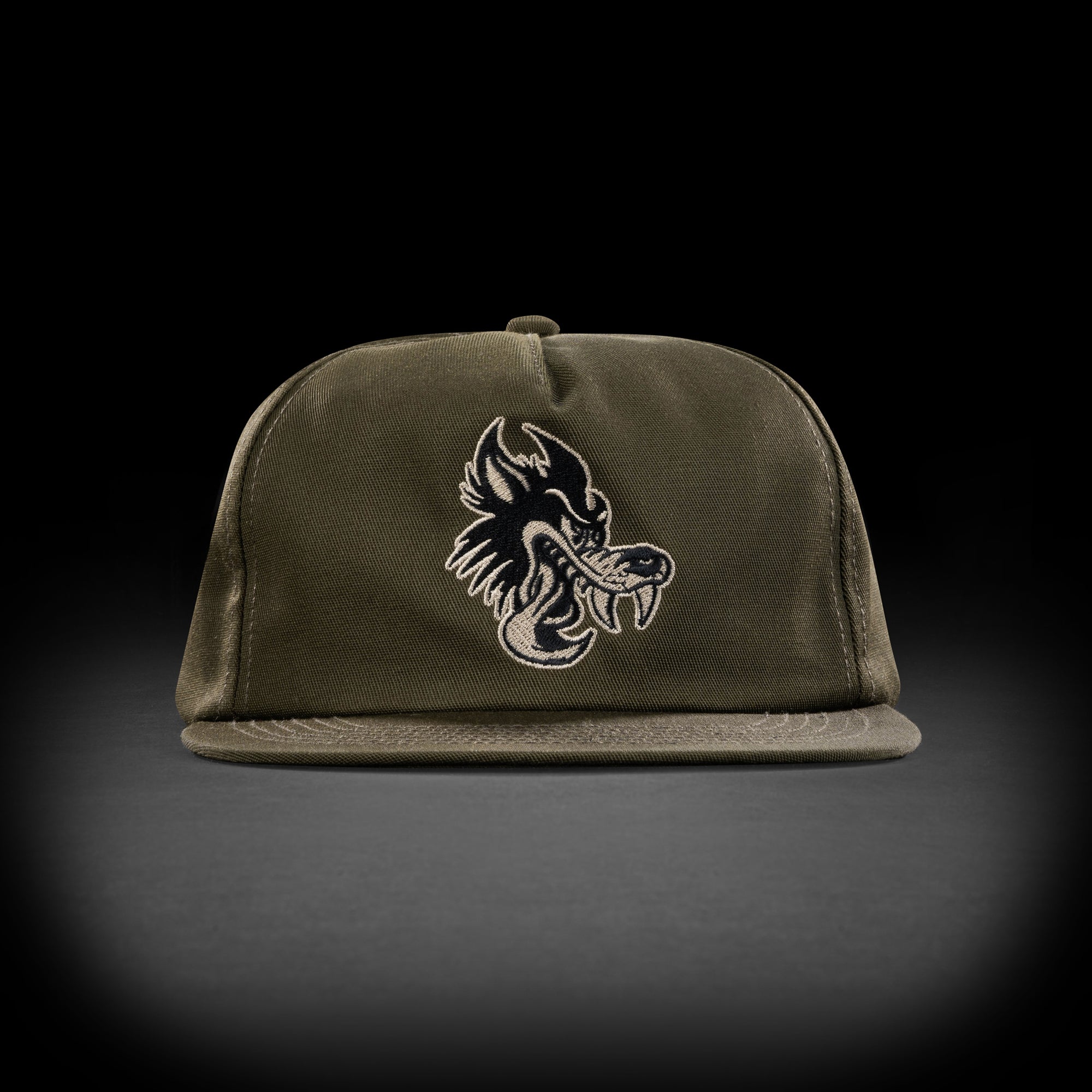 WOLF EMBROIDERED HAT - OLIVE