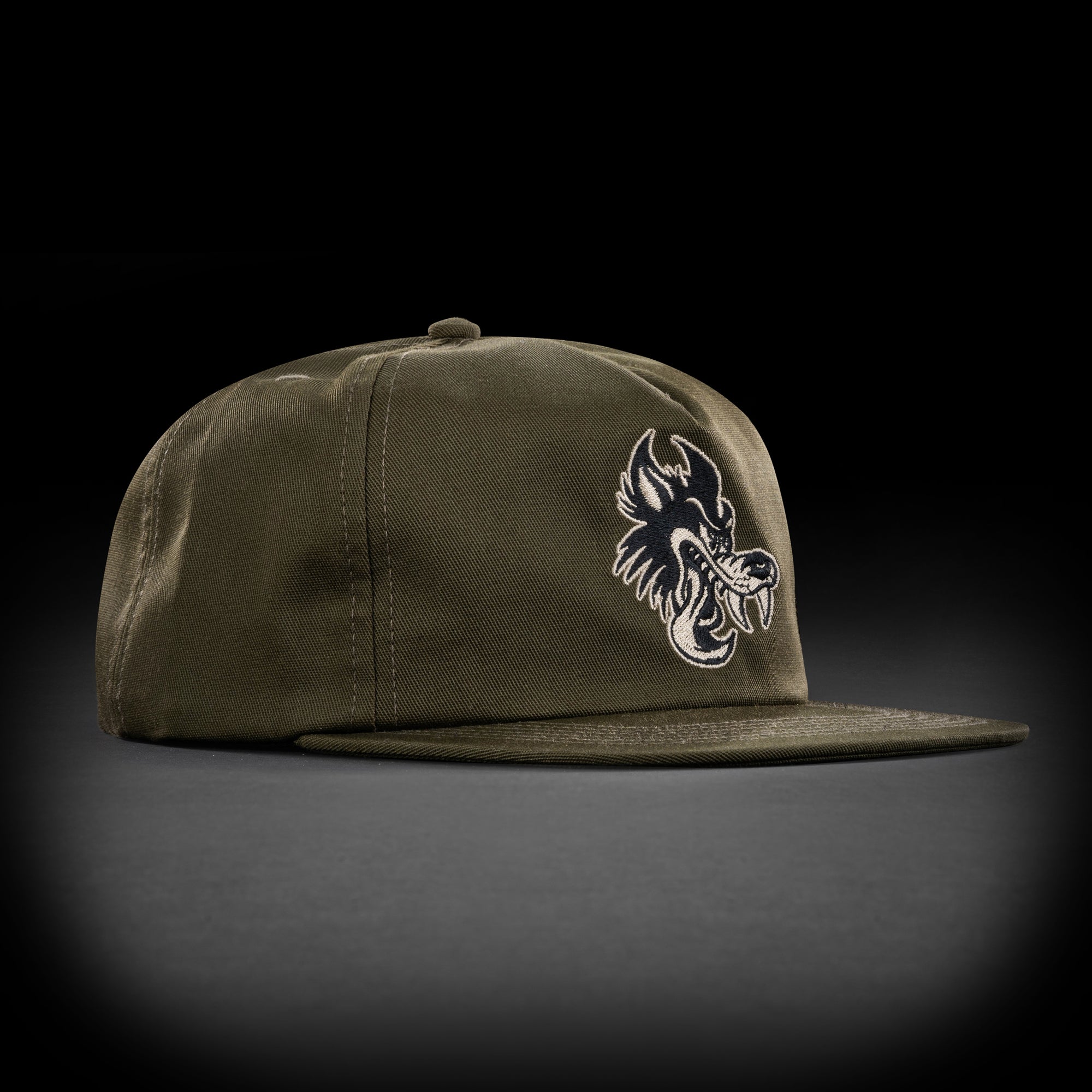 WOLF EMBROIDERED HAT - OLIVE